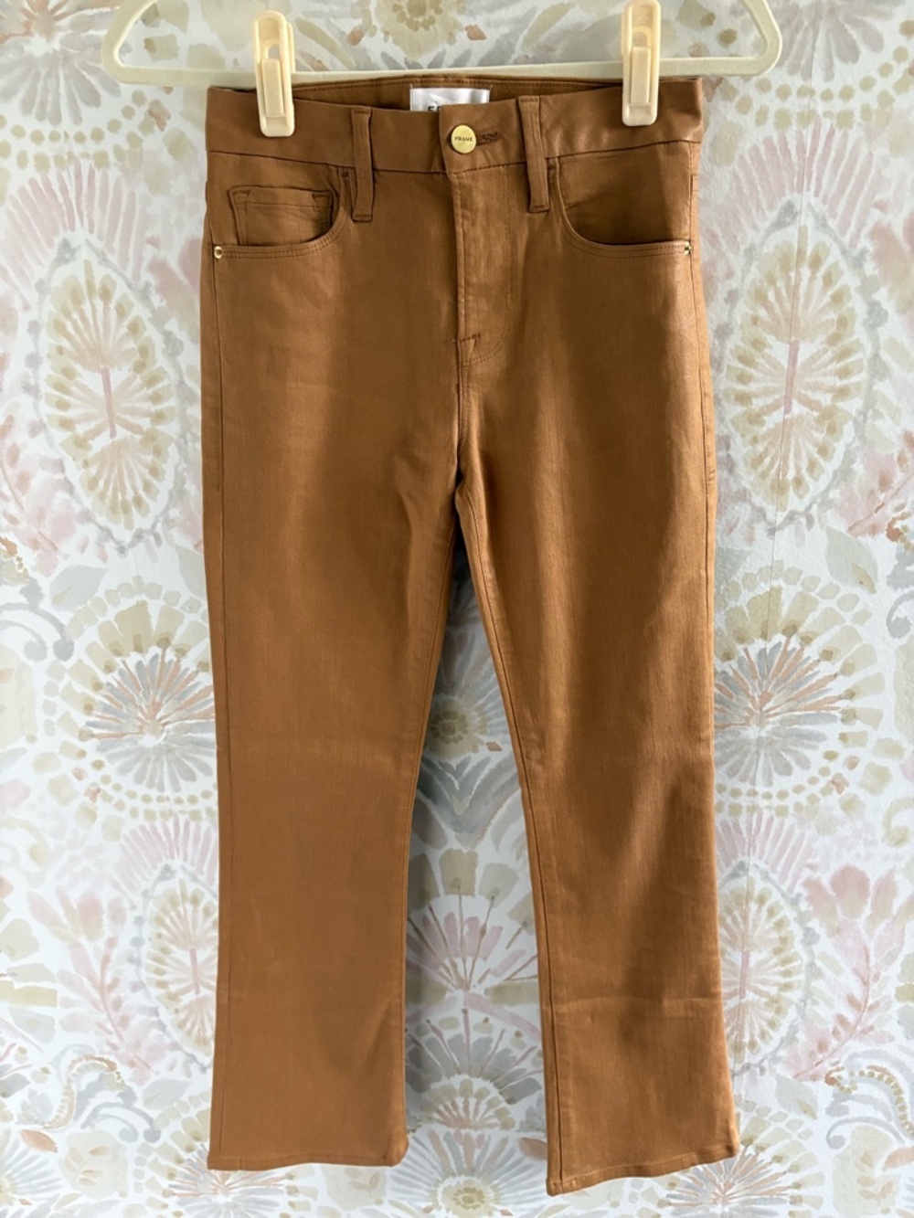 FRAME Le Crop Mini Boot Coated Jeans Tobacco Brown Size 25 - Picture 2 of 5